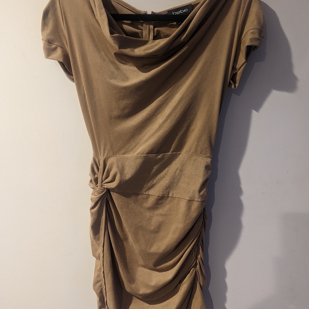 Bebe Suede Ruched Tan Dress XS